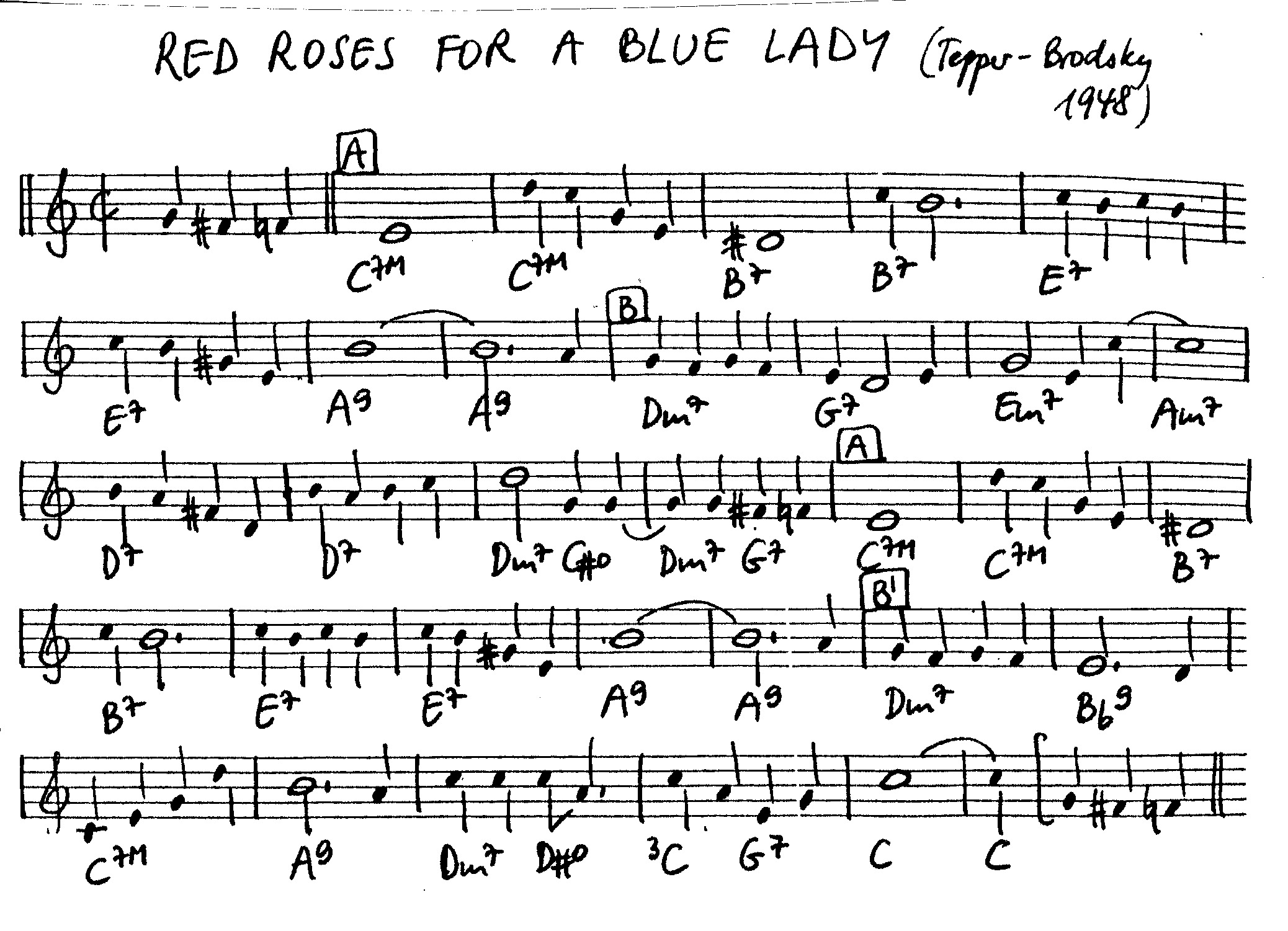 red roses for a blue lady leadsheet – book us for your next 20s or gatsby event